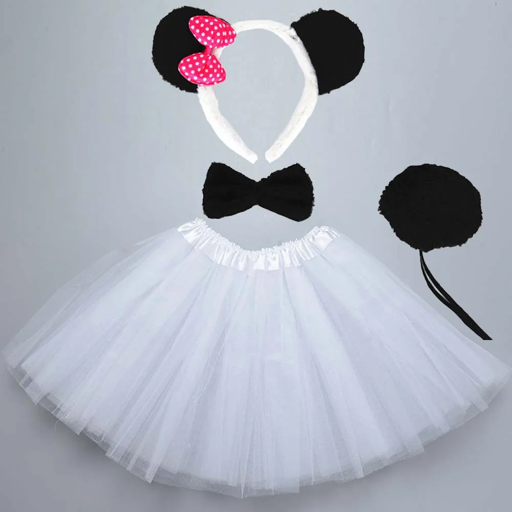 Костюм для вечеринки детей "Женщина-панда": ободок для волос, юбка-пачка, галстук и хвостик. Новый год, Хэллоуин.