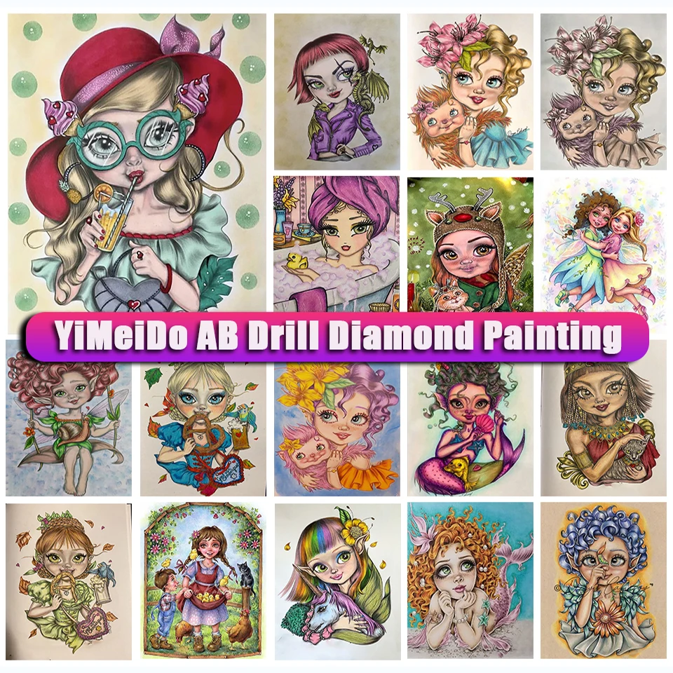 

YIMEIDO DIY AB Diamond Painting Kits Big Eyes Girl Zipper Bag Full 5d Diamond Mosaic Embroidery Cartoon Picture Art Home Decor