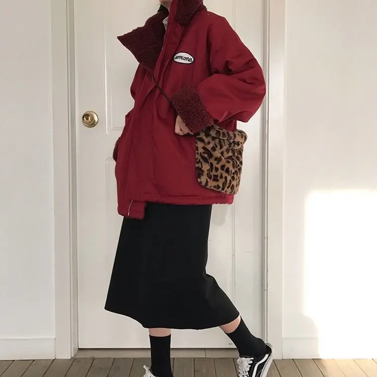2022 Both Sides Wear Winter Lamb Velvet Jacket Women Korean Version Loose Imitation Lamb Down Thick  Cotton Jacket Ins Tide