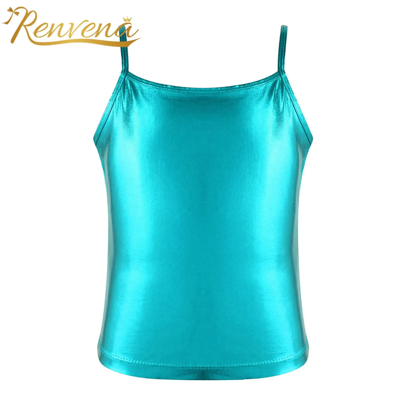 

Kids Girls Shiny Metallic Camisole Tank Top Vests Dance Costume Children Gymnastics Workout Stage Performance Clothing Tops