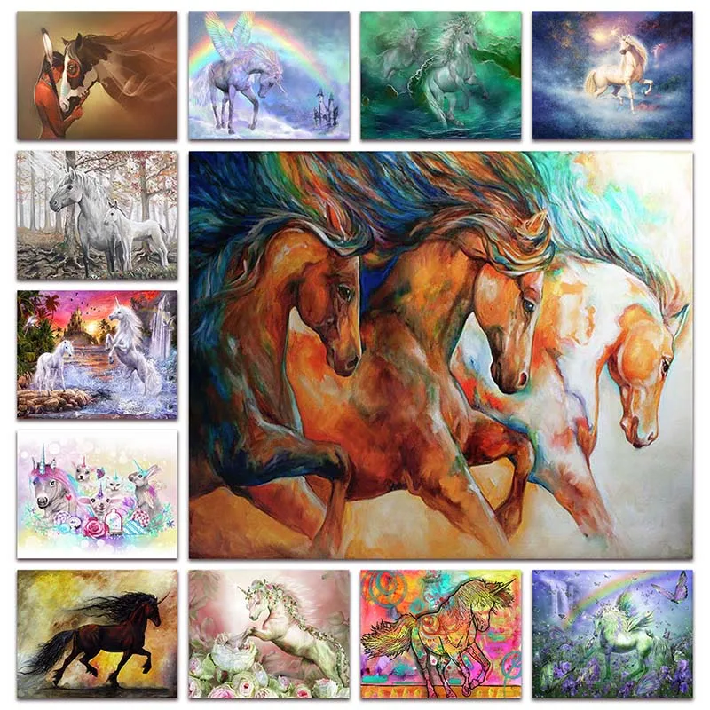 

New Diamond painting mosaic Animals horse flower DIY Full Diamond embroidery Home decor rainbow unicorn pony cross stitch X046