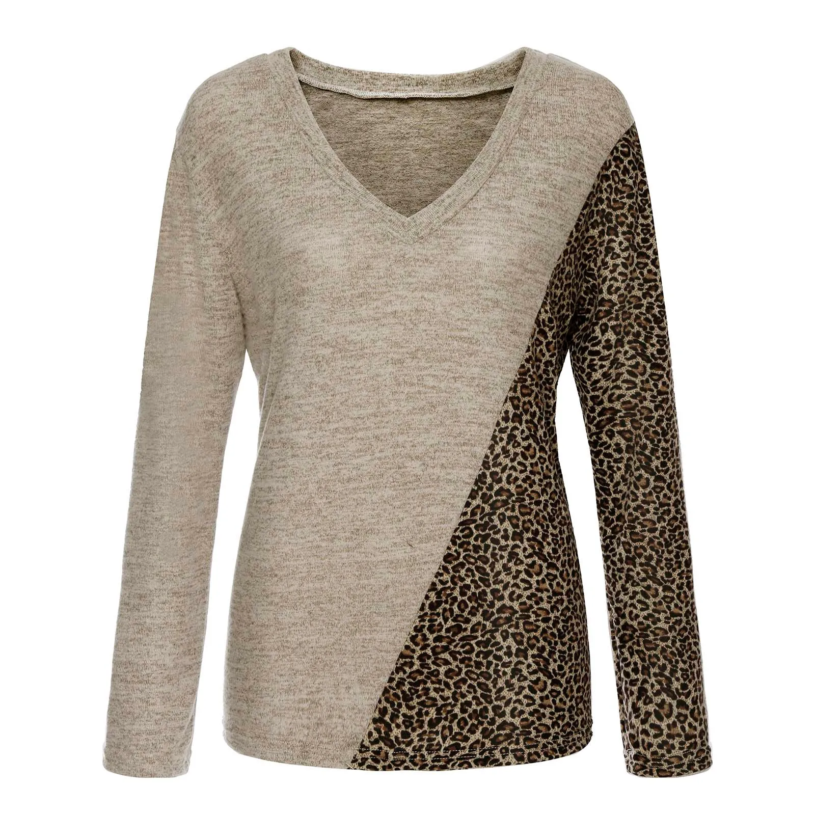 

Autumn and Winter 2021 New Women's Leopard Print Color Blocking Temperament V-neck Loose Bib Hollow Out Sweater