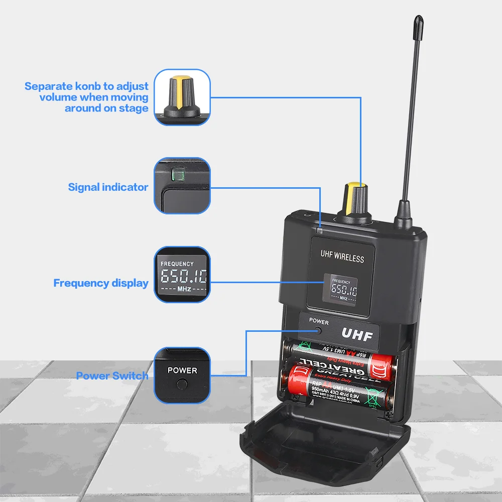 Беспроводная система ушного мониторинга BOMGE IEM-580 UHF профессиональная 2-канальная