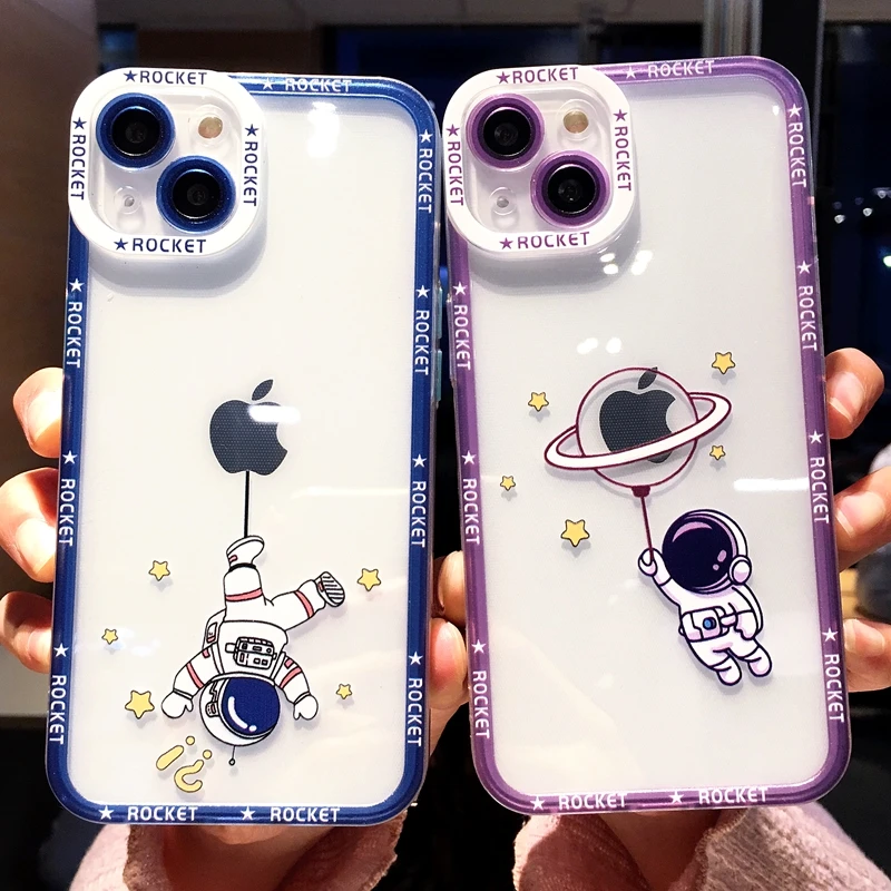 

Soft Transparent Astronaut Phone Case For iphone 11 12 13 Pro Max XS X XR 7 8 Plus Shockproof Bumper Silicone Cases Cover