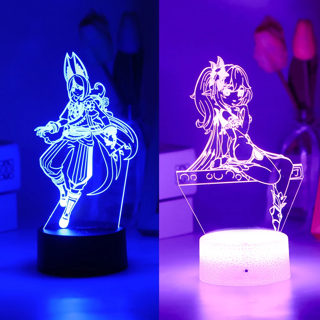 

Genshin Impact Anime Figure Acrylic Board Night Light Base Nahida Candace 3D Led Lamp Demon Slayer For Kids Room Desk Decor Gift