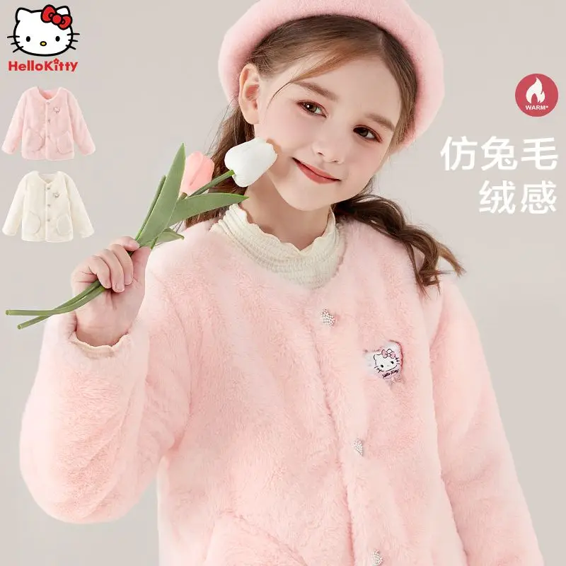 

Sanrios Children Hello Kittys Quilted Coat Cotton Coat Anime Winter Plus Velvet Thicken Jacket Kids Girl Cartoon Leisure Kawaii
