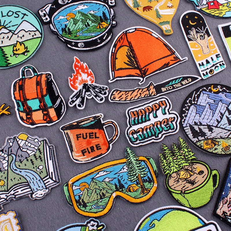 

Adventure Patches For Clothing Stickers Camping Patch Iron On Patches On Clothes Stripes DIY Travel Hook Loop Badges On Backpack