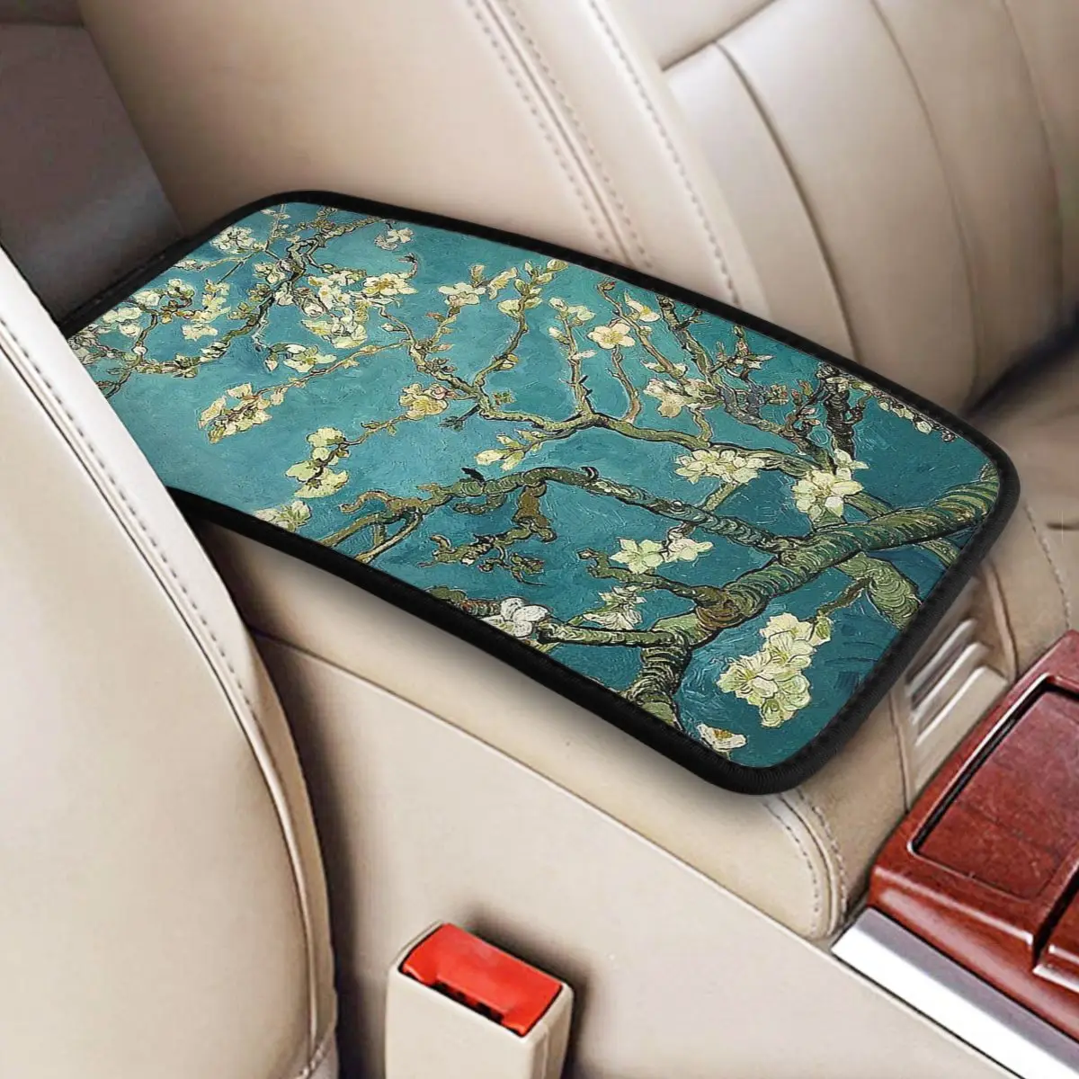 

Center Console Cushion Pad Original Van Gogh Art Restored Blossoming Almond Tree Car Armrest Cover Mat Auto Interior Accessories