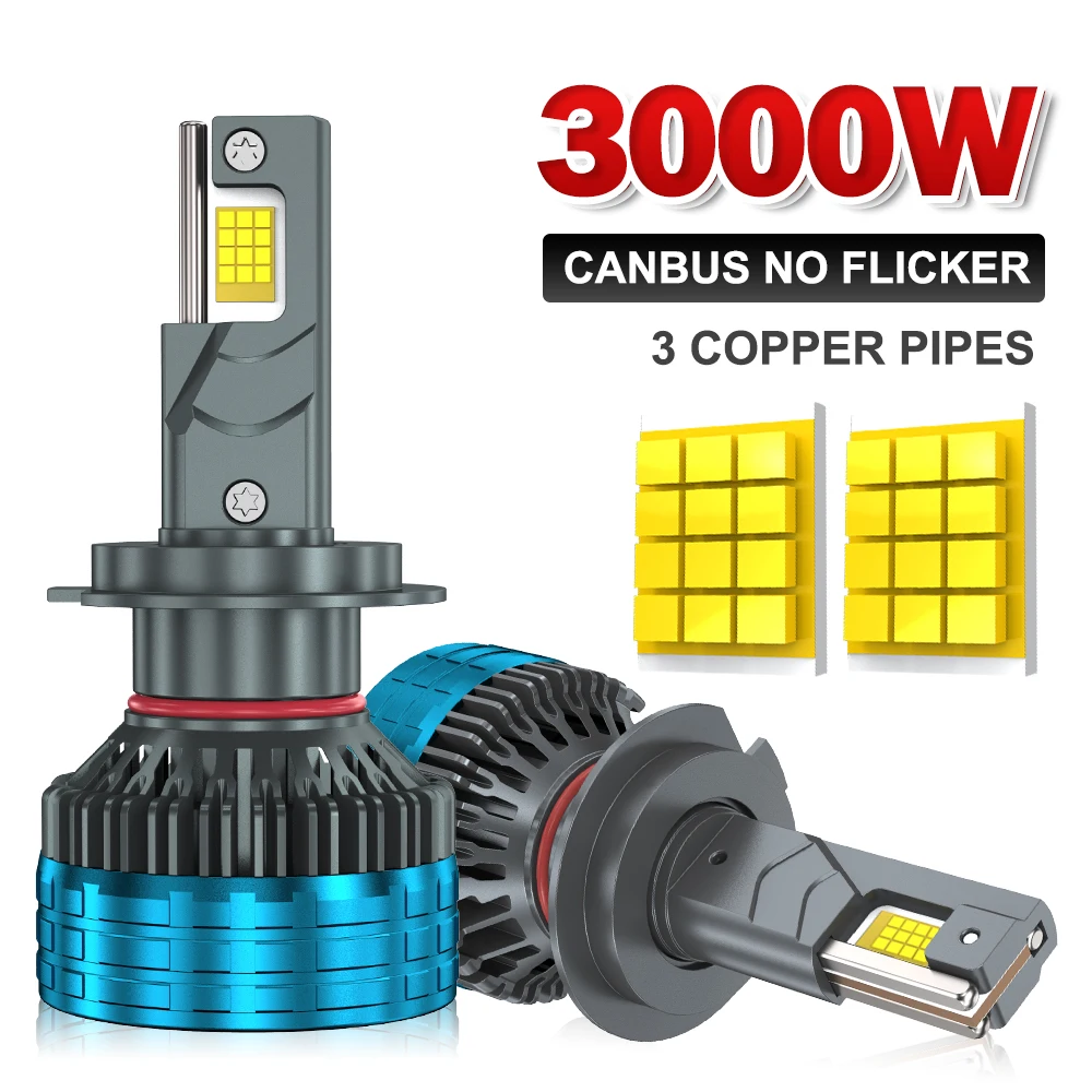 

H7 6000K 3000W 2PCS H4 Светодиодная лампа 3 медных трубки 4200000LM Светодиодные фонари для автомобиля H1 H11 HB3 9005 HB4 9006 Светодиодная лампа для фар 12 В