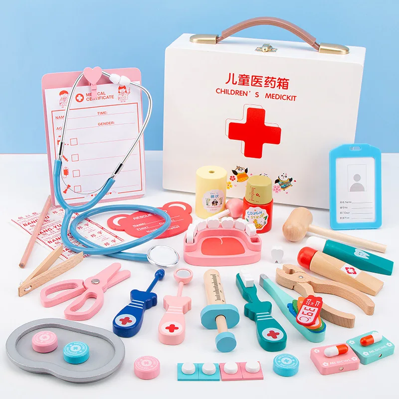 

Wooden Children's Toy Play House Simulation Small Doctor Tooth Extraction Practice Toy Set Girl Nurse Cloth Bag Doctor Toy