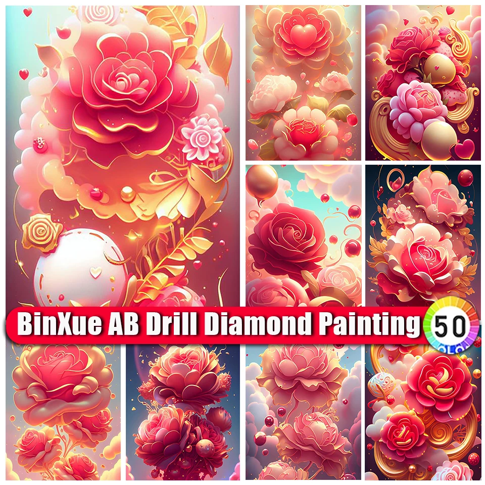 

BinXue 2023 New 5D DIY AI Art Fantasy Rose AB Diamond Painting Kit Flower Love Hand Embroidered Lotus Mosaic Home Decor Gift