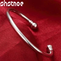 925 sterling silver 4mm smooth solid bead open bangle bracelet for man women jewelry fashion wedding engagement party gift