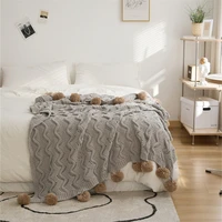 blankets for sofa bed decoration nordic style chenille knitted solid color with hairball cover blanket 130x160cm
