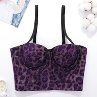 leopard purple bra camisole party crop top underwear sequins party club sexy inner black top corset breast shaper top in stock
