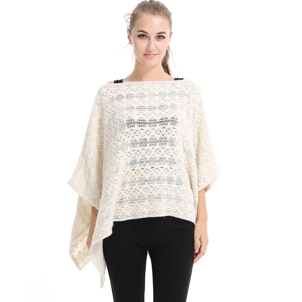 

Women Spring Autumn Shawl Lady Hollow Out Cape Knitted Loose Wrap Breathable Blouse Fall Winter Batwing Sleeve Pullover FPWP23
