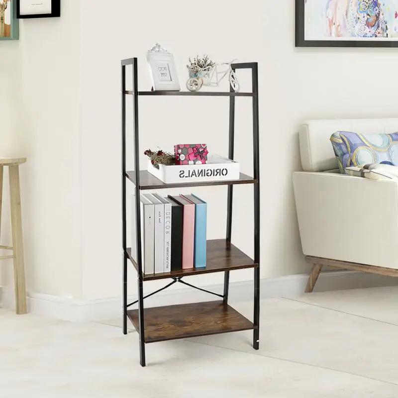 

56*34*136cm 4-Tier Ladder Bookshelf Shelving Unit Wood Bookcase Frame For Living Room Bedroom Kitchen Storage Racks HWC