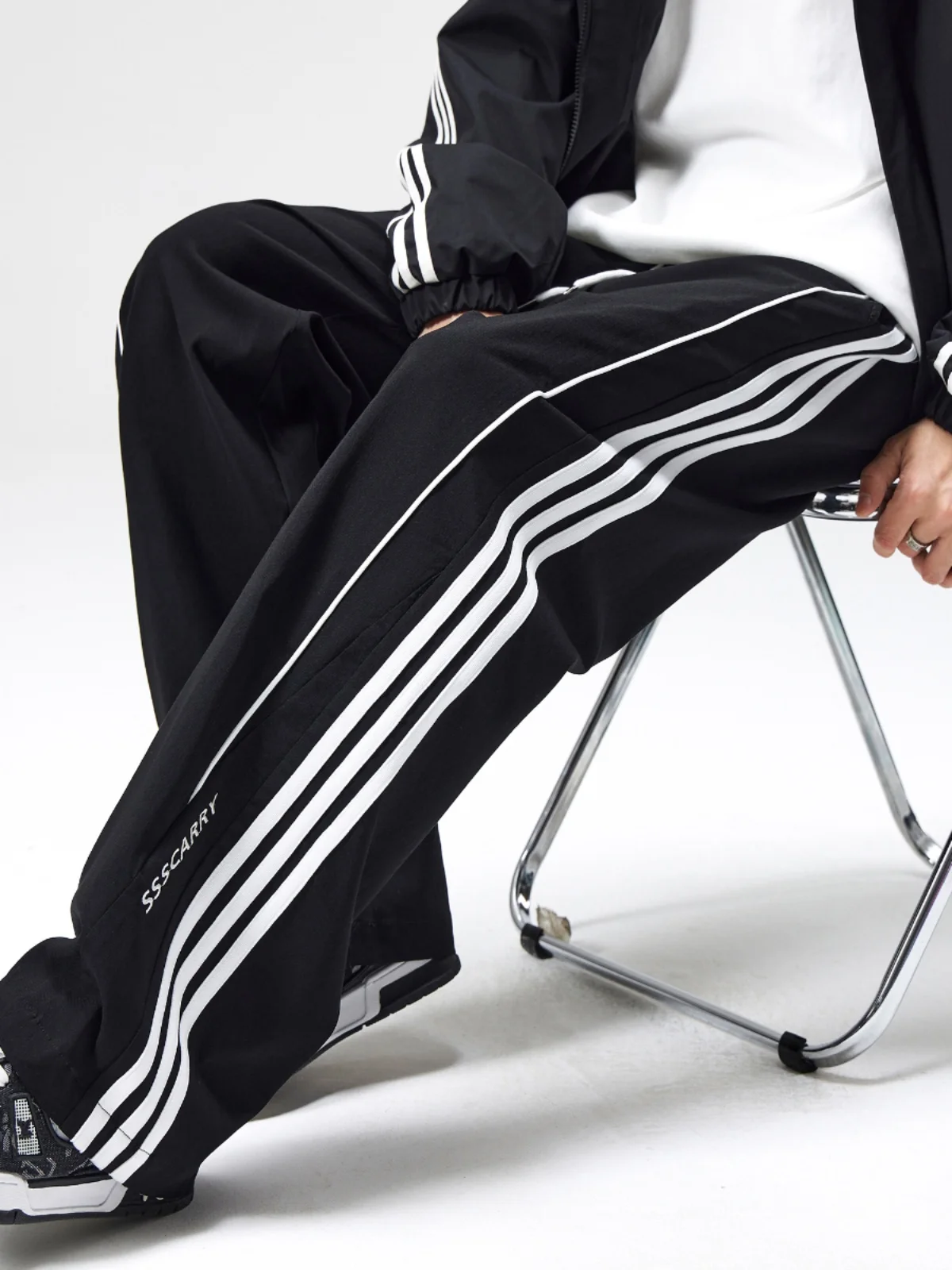 Uoohe American-Sle Three-Bar Pants Men's 2024 Autumn New Loose Straight Casual Trousers Stripe Wide-Leg