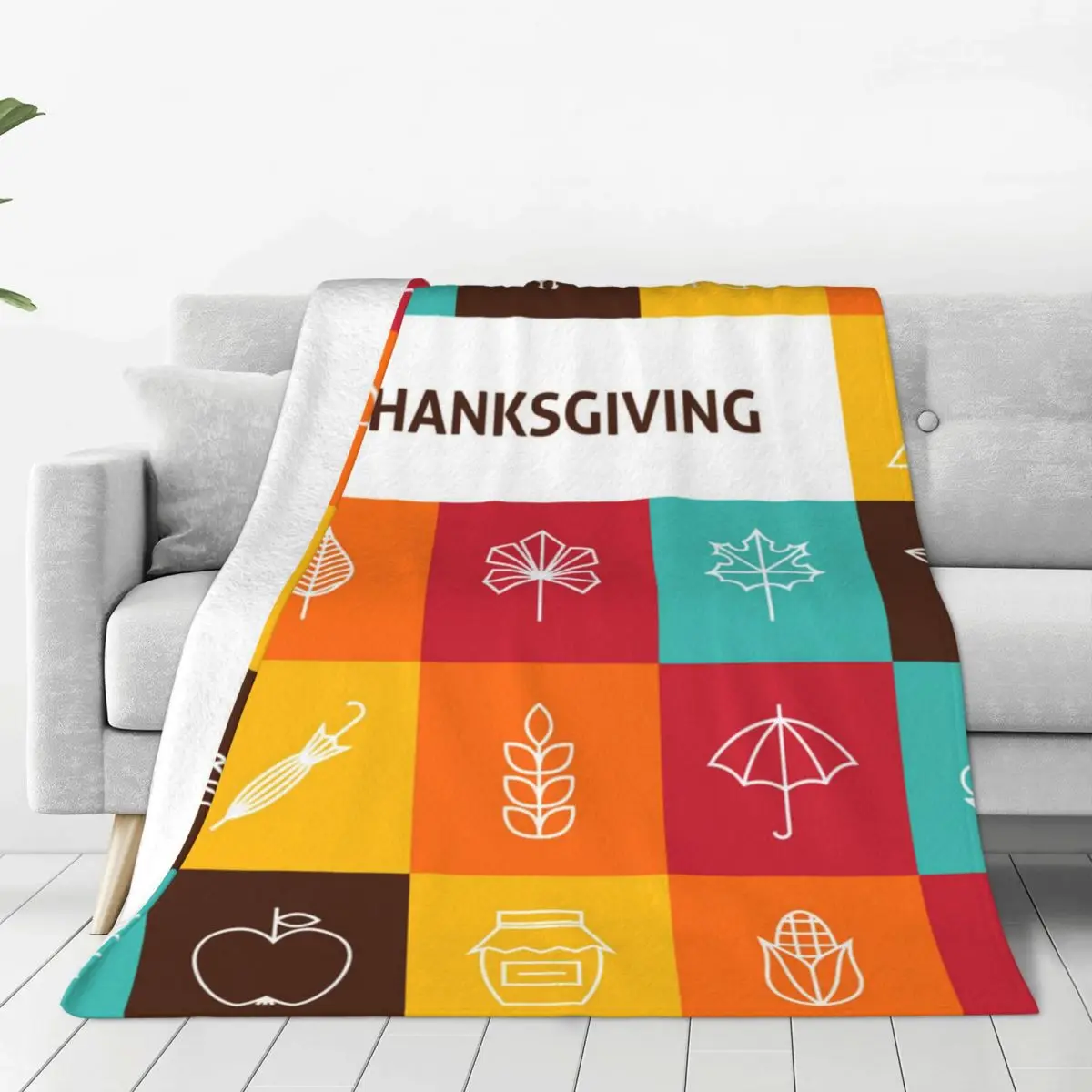 

Thanksgiving Holiday Icon Set Soft Flannel Throw Blanket for Couch Bed Warm Blanket Lightweight Blankets for Sofa Travel Blanket