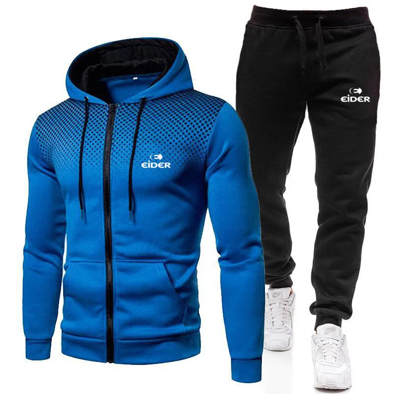 Autumn and winter leisure men's Sweatshirt+sweatpants suit Men's zip hooded fitness Sportswear printed hooded Sportswear suit