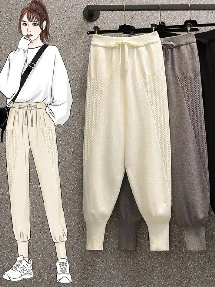 

Pants for Women 2023 Autumn/Winter High-waist Knitted Pencil Pant Fashion Korean Harem Pants Women New Streetwear Women Clothing
