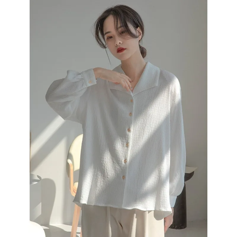 Женская Офисная Рубашка С Длинным Рукавом Элегантная Белая Свободная Блузка