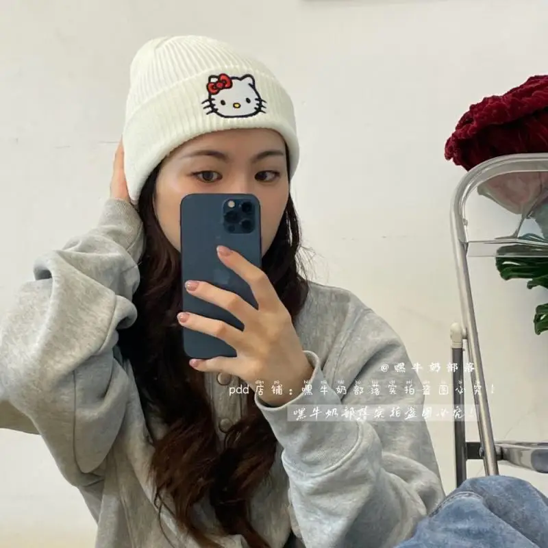 Sanrio Kawaii Hellokitty My Melody Kuromi Cinnamoroll Stitch Hat Knitted Student Cartoon Birthday Gift Girlfriend Girl