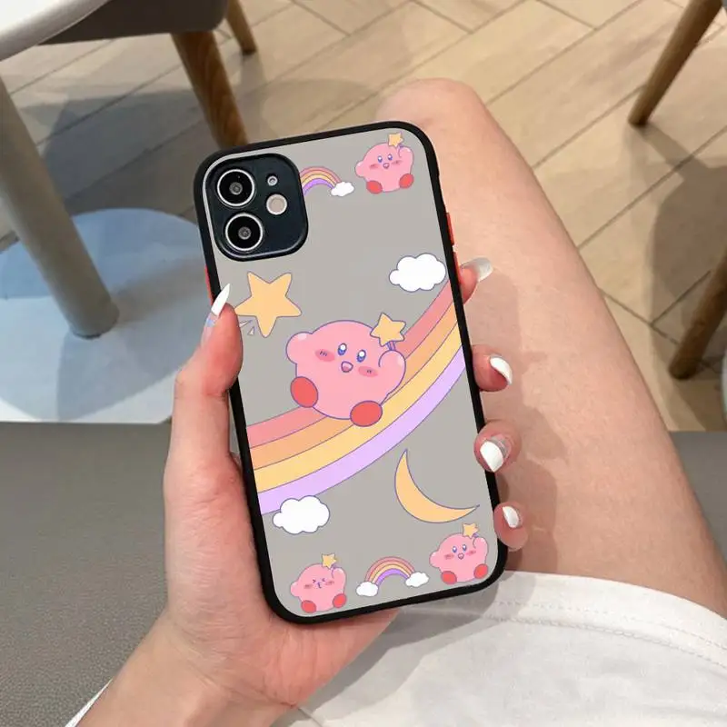 

BANDAI Cartoon Kirby Phone Case for iPhone X XR XS 7 8 Plus 11 12 13 pro MAX 13mini Translucent Matte Case