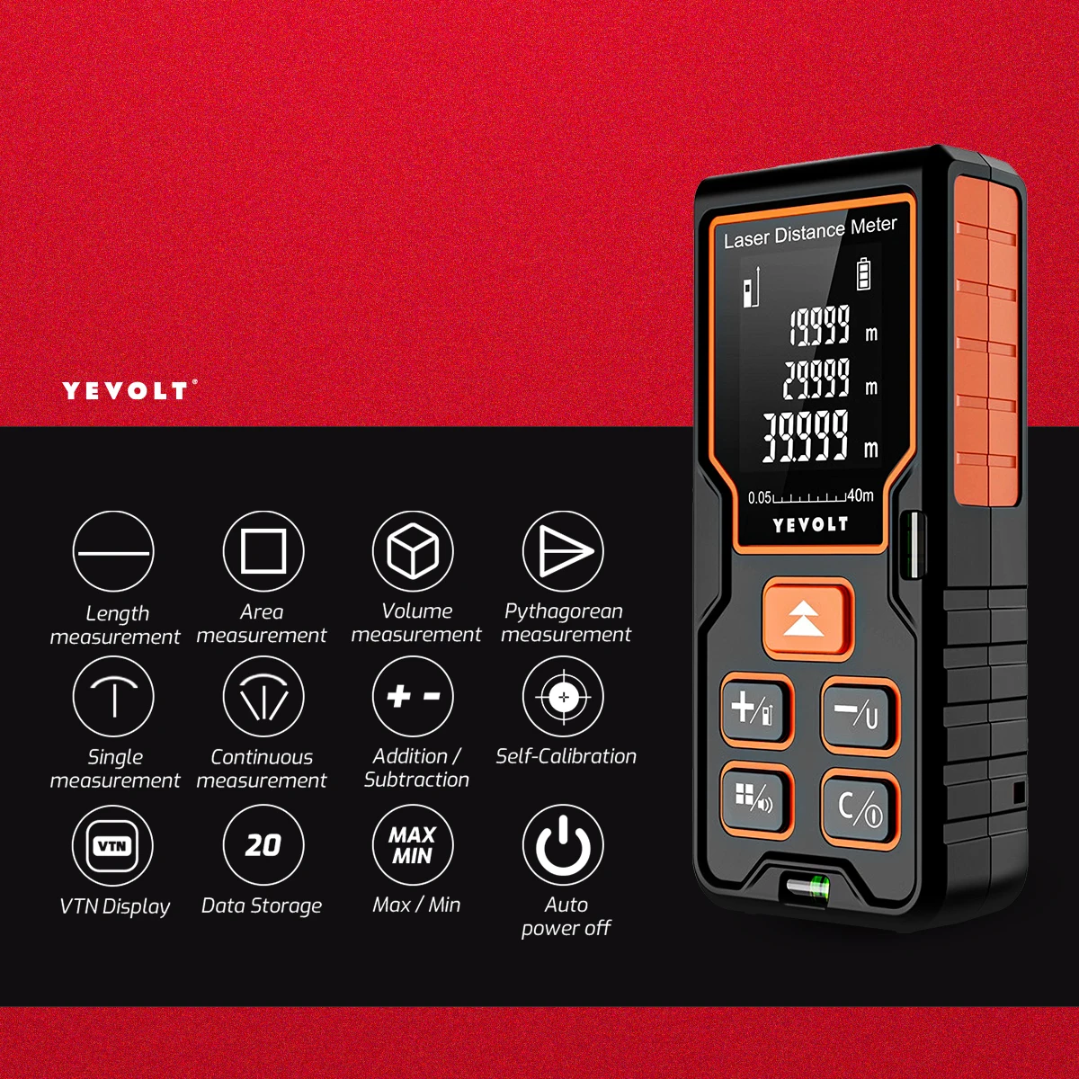 Лазерный дальномер серии YEVOLT DK 40/60/80/100 м цифровые рулетки с подсветкой