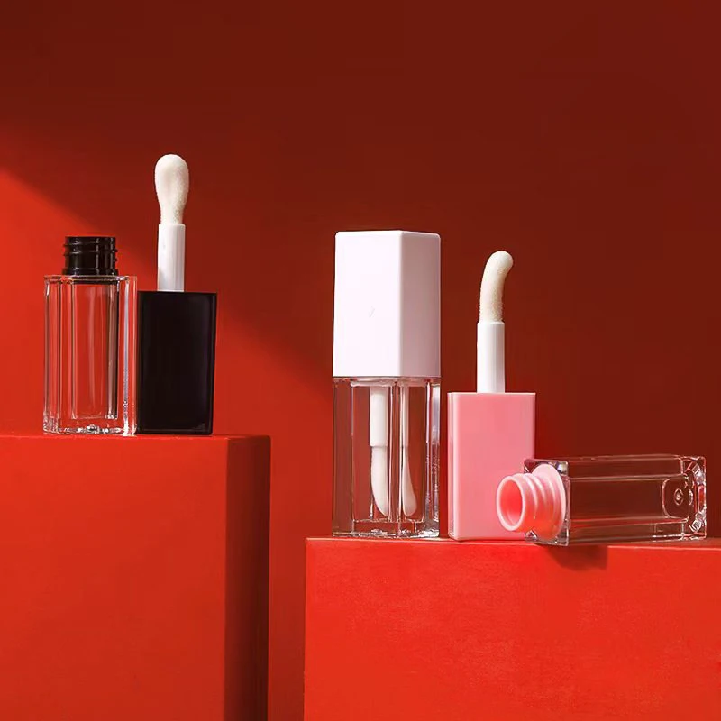 

5ml Square Lip Color Tube White/Pink/Black Transparent Lip Color Tube Lip Glaze Tube Large Brush Head Lip Gloss Empty Tube