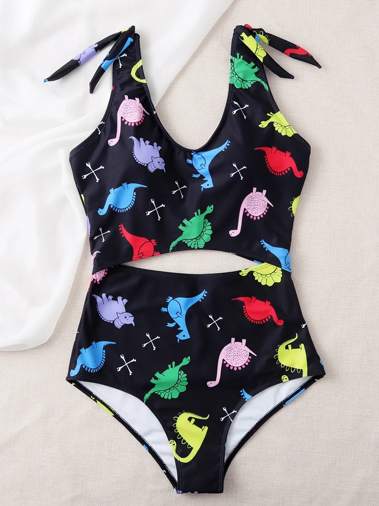 

Цельный купальник, женский черный купальник с принтом животных, новинка 2022, боди на шнуровке, монокини, сексуальный купальный костюм, Бразил...