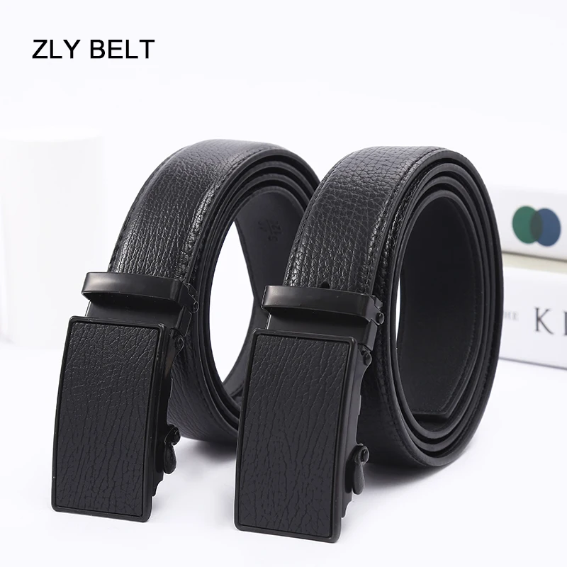 ZLY 2022 New Fashion Belt Versatile Style Automatic Buckle PU Leather Material Black Bark Pattern Open Edge Casual Men's Belt