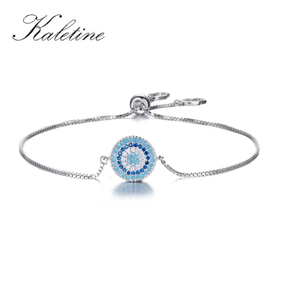 

KALETINE Evil Eye Bracelet 925 Sterling Silver Good Luck Charm Zirconia Bracelets For Women Blule Stone Turkey Jewelry