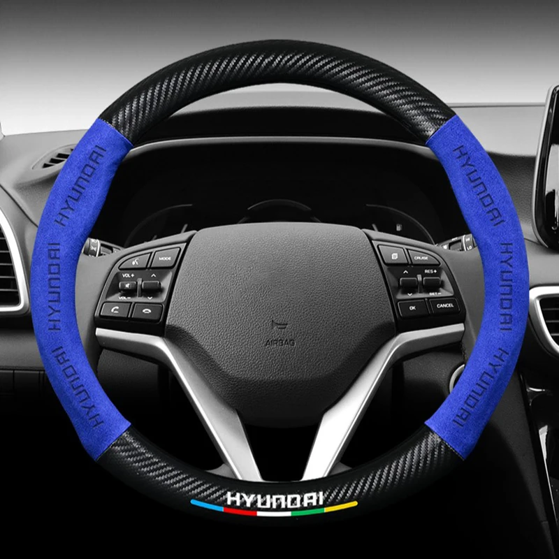 

For Hyundai IX35 Kona Accent I30 Elantra Solaris I20 Getz Tucson Veloster I40 Suede Carbon Fiber Non-Slip Steering Wheel Cover