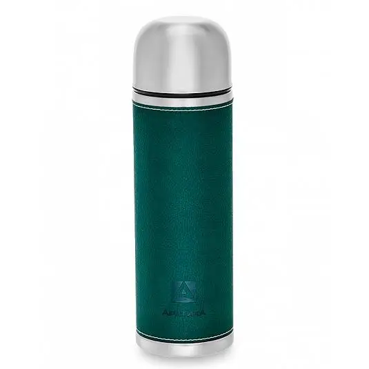 Термос бытовой вакуумный питьевой в кожаной оплетке зелёный тм &quotАрктика&quot 1000