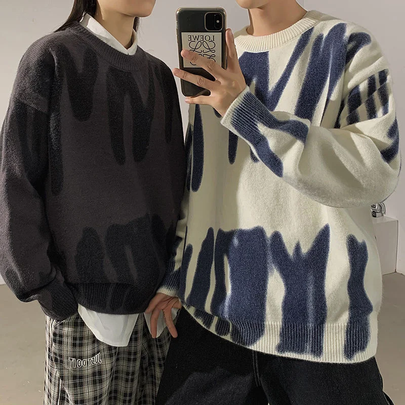 

Privathinker Couple Sweater Autumn Winter Men's Round Neck Knitted Pullovers Graffiti Oversized Male Round Neck Vintage Clothing