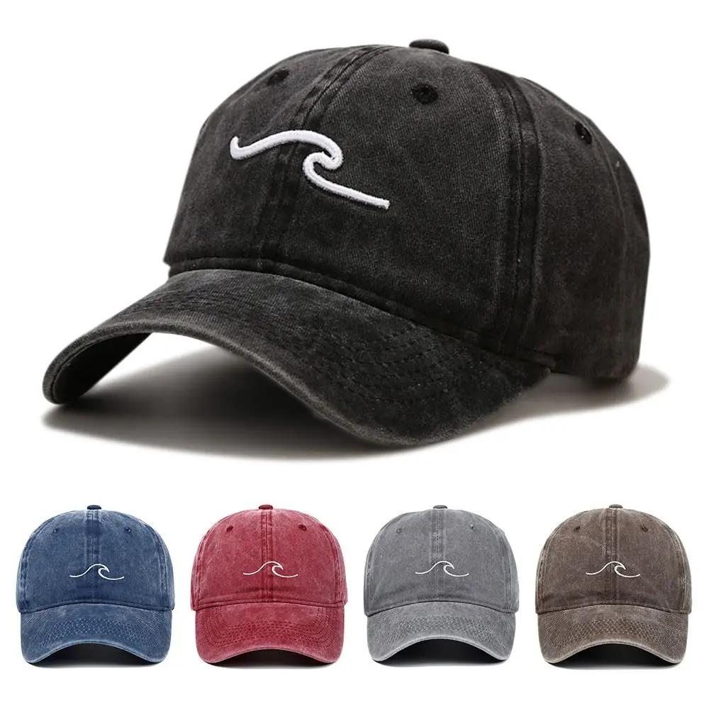 

Fashion Adjustable Vintage WASHED DENIM Distressed Faded Cap Wave Embroidery Baseball Caps Sunscreen Hats Baseball Hats