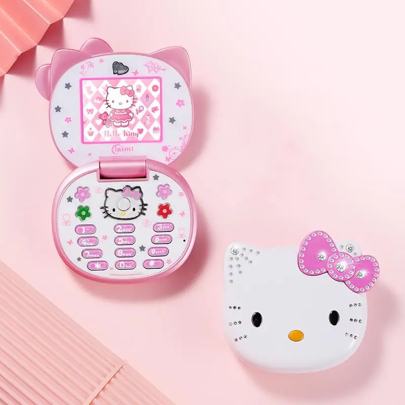 

2022 New Kawaii Sanrioed Hello Kitty Flip Phone Cartoon Cute Children Taiml Mini Phone Gifts for Kids Toys for Girls