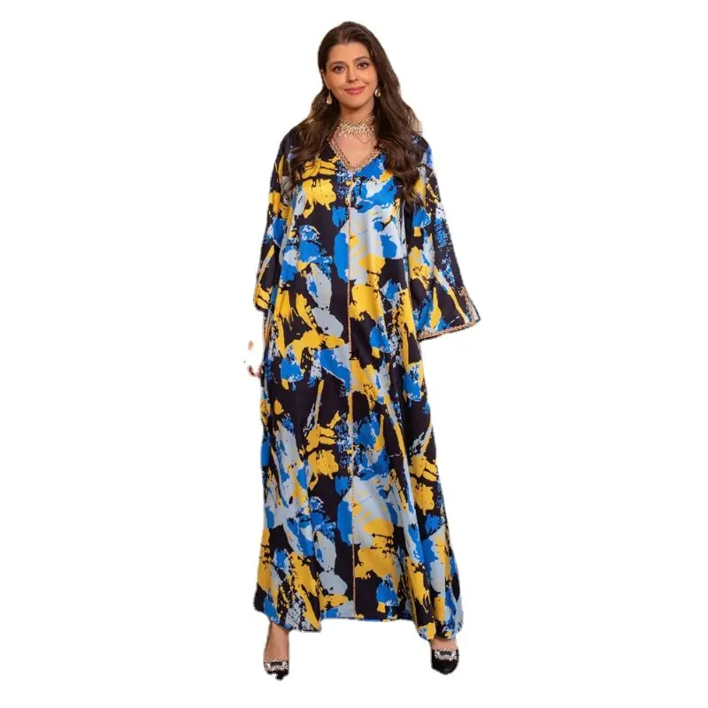 Floral Abaya Turkish Kimono Dubai Islamic Clothing For Women Muslim Dress Evening Gowns Djellaba Femme Long Sleeve Party Robe