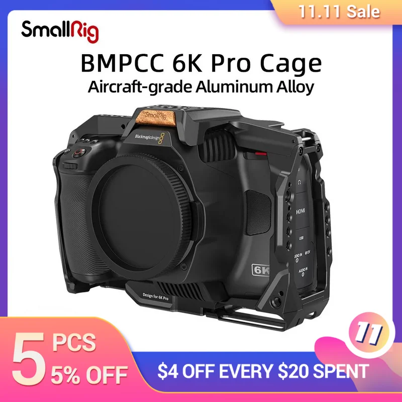 

SmallRig DSLR Camera Cage for BMPCC 6K Pro for Blackmagic Pocket Cinema Camera 6K Pro Built-in NATO Rail & Cold Shoe Mount 3270