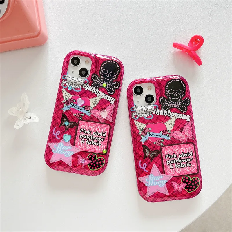 

For iPhone 14Promax 2023 New Ins Net Red Spicy Girl Style Butterfly Graffiti Rose Phone Soft Case 14Pro 13Promax 12 11