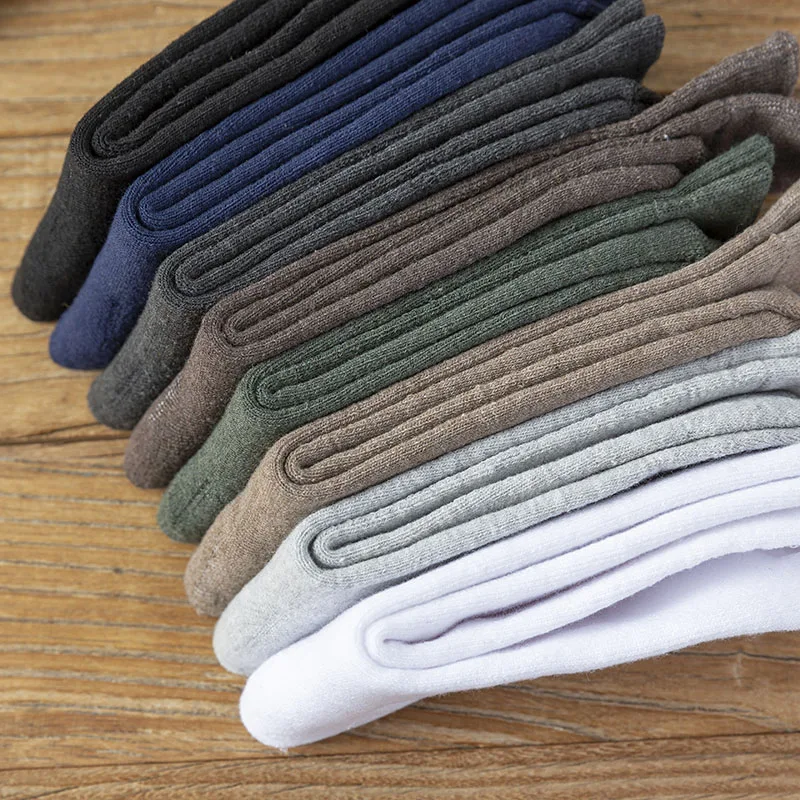 Winter Thickened Pure Cotton Men's Socks Plus Size Harajuku Retro Business Warm Men's Solid Color Long Socks 5 Pair