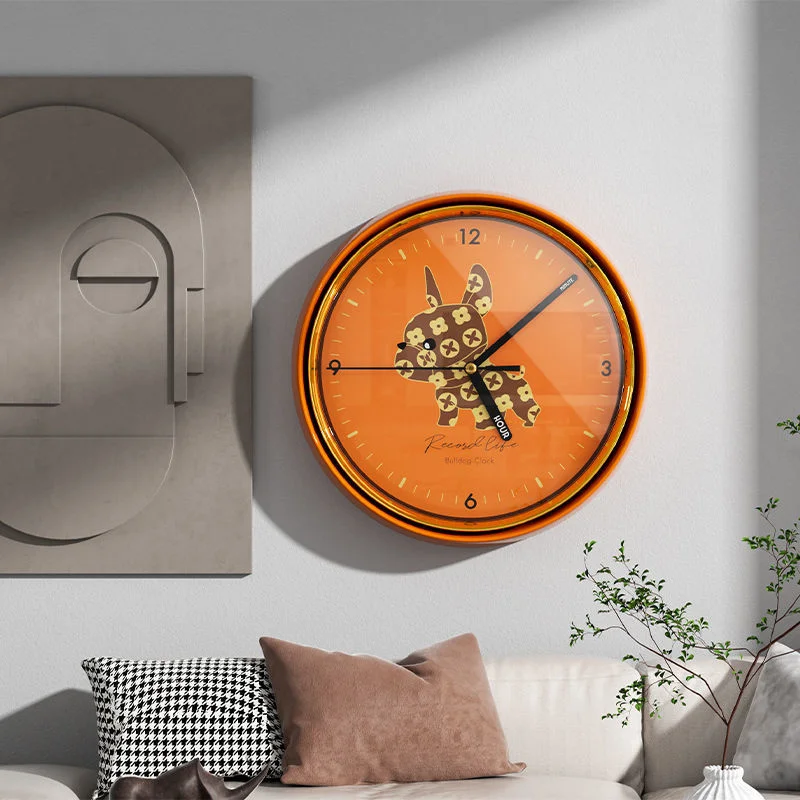 

11 Inch Wall Clock Modern Design Orange Quartz Bulldog Hanging Clocks Papa Bear Luxury Design Wall Clock Bedroom Room Decoration
