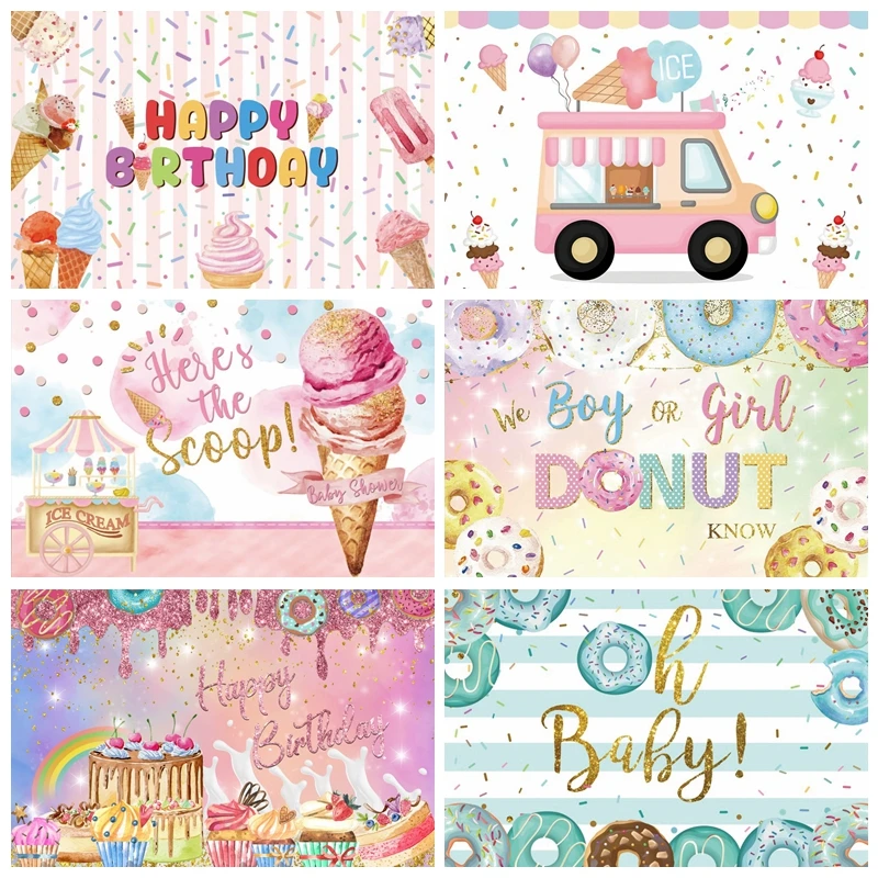 

Candy Bar Baby Birthday Photography Backdrop Ice Cream Parlor Celebration Background Banner Cake Table Decorations Photo Studio