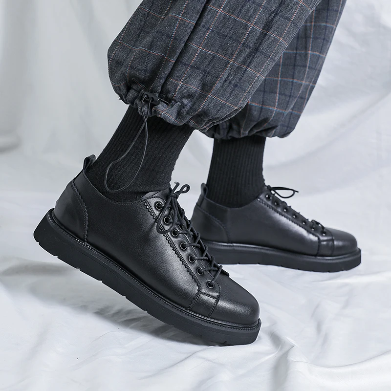 

Мужские повседневные кожаные оксфорды, деловые туфли, на шнуровке, на платформе, для улицы, классические, для офиса, на плоской подошве