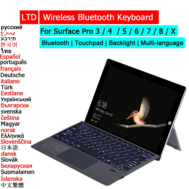 Bluetooth Keyboard For Surface Pro 3 4 5 6 7 8 9 X Go 1 2 3 