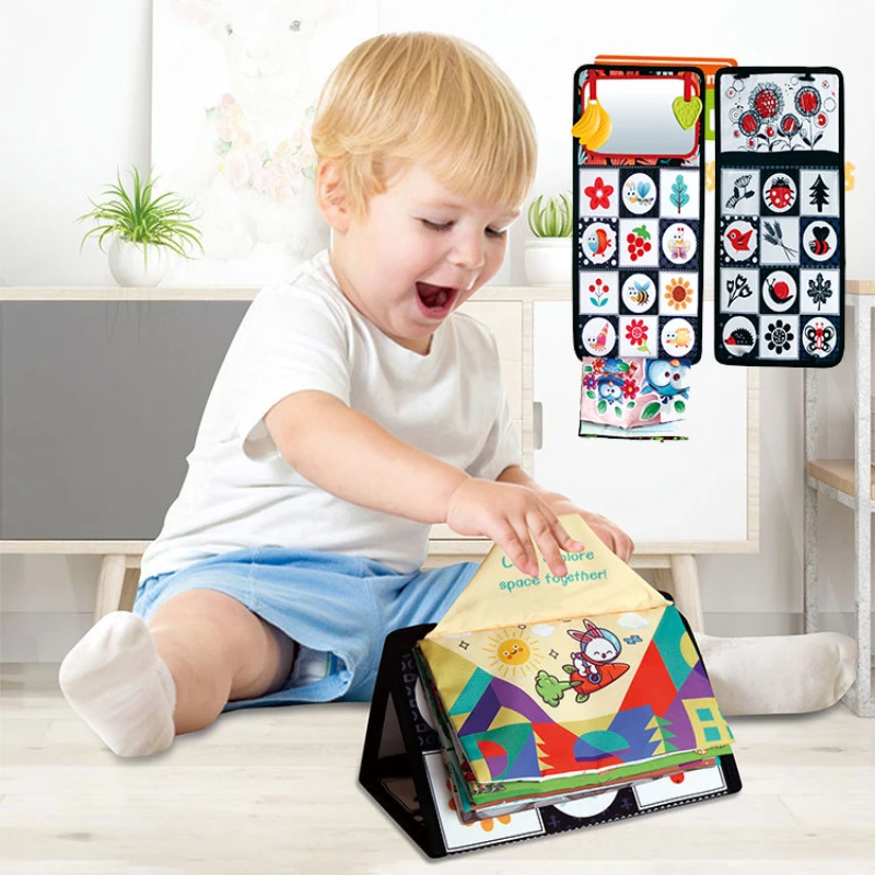 

Черно-белые зеркальные игрушки, детская зеркальная книга для пола, игрушка для живота, визуально вдохновляющая игрушка Монтессори для малышей, подарок для младенцев