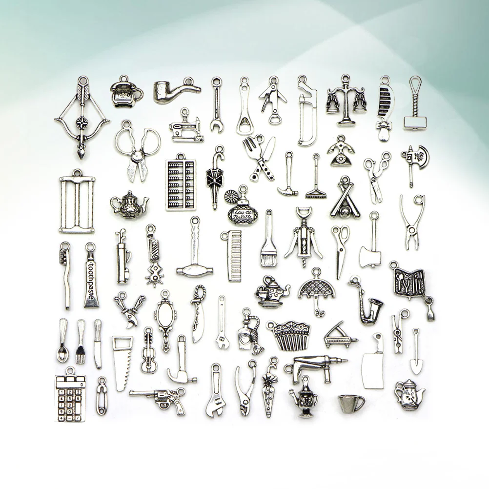 

65pcs Assorted Tool Shape Alloy Pendants Charms DIY Jewelry Making Accessory for Necklace Bracelet (Silver)