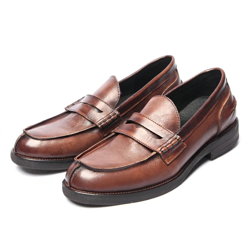 

British Retro Italian Men's Shoes Natural Leather Penny Loafers Luxury Design Men Flats Dress Shoes Handmade Men Moccasins