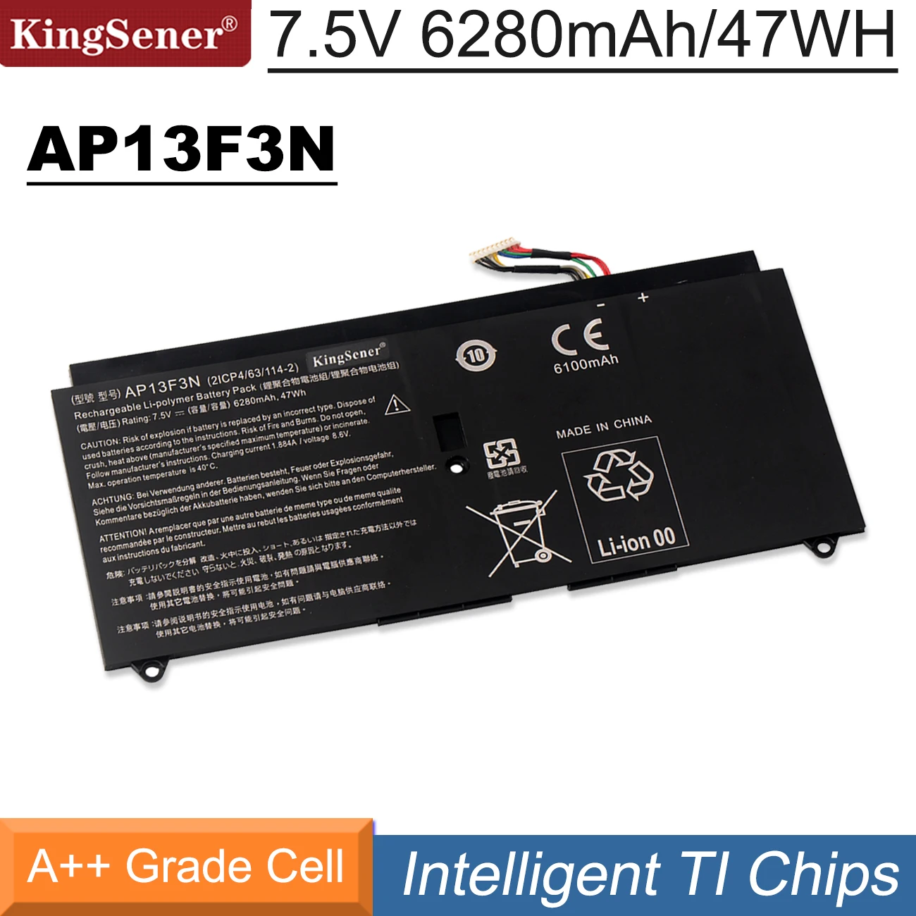 Аккумулятор для ноутбука KingSener AP13F3N 2ICP4/63/114-2 Aspire S7-392 S7-392-9890 S7-391-6822 Ultrabook 7 5 в 6280 мАч