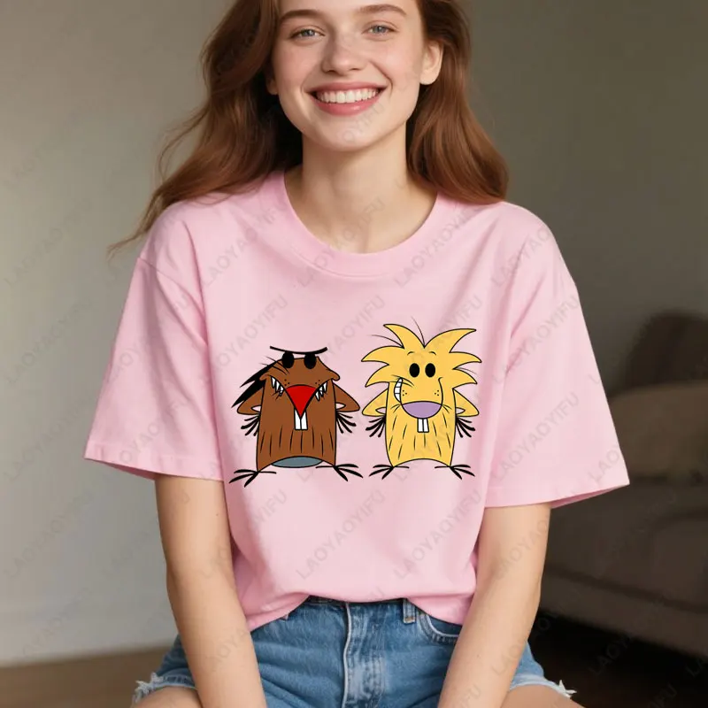 Фото Angry Beavers Woman Cotton Camisetas Funny Daggett and Norbert 90s Cartoon Tees Fashion Vintage Casual Men Graphic Tops Tshirt №1